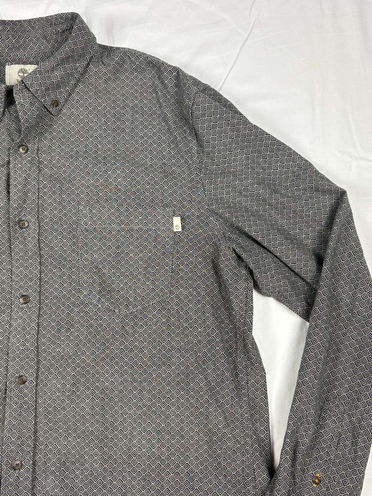 Timberland Men Shirt Long Sleeve Gray Charcoal Micro Pattern Cotton Pocket XL