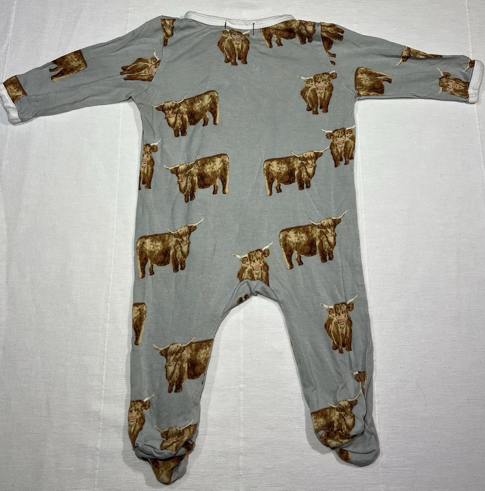MILKBARN 3-6M Knit Zip Footed Sleeper Gray Brown White Cow Animal Print