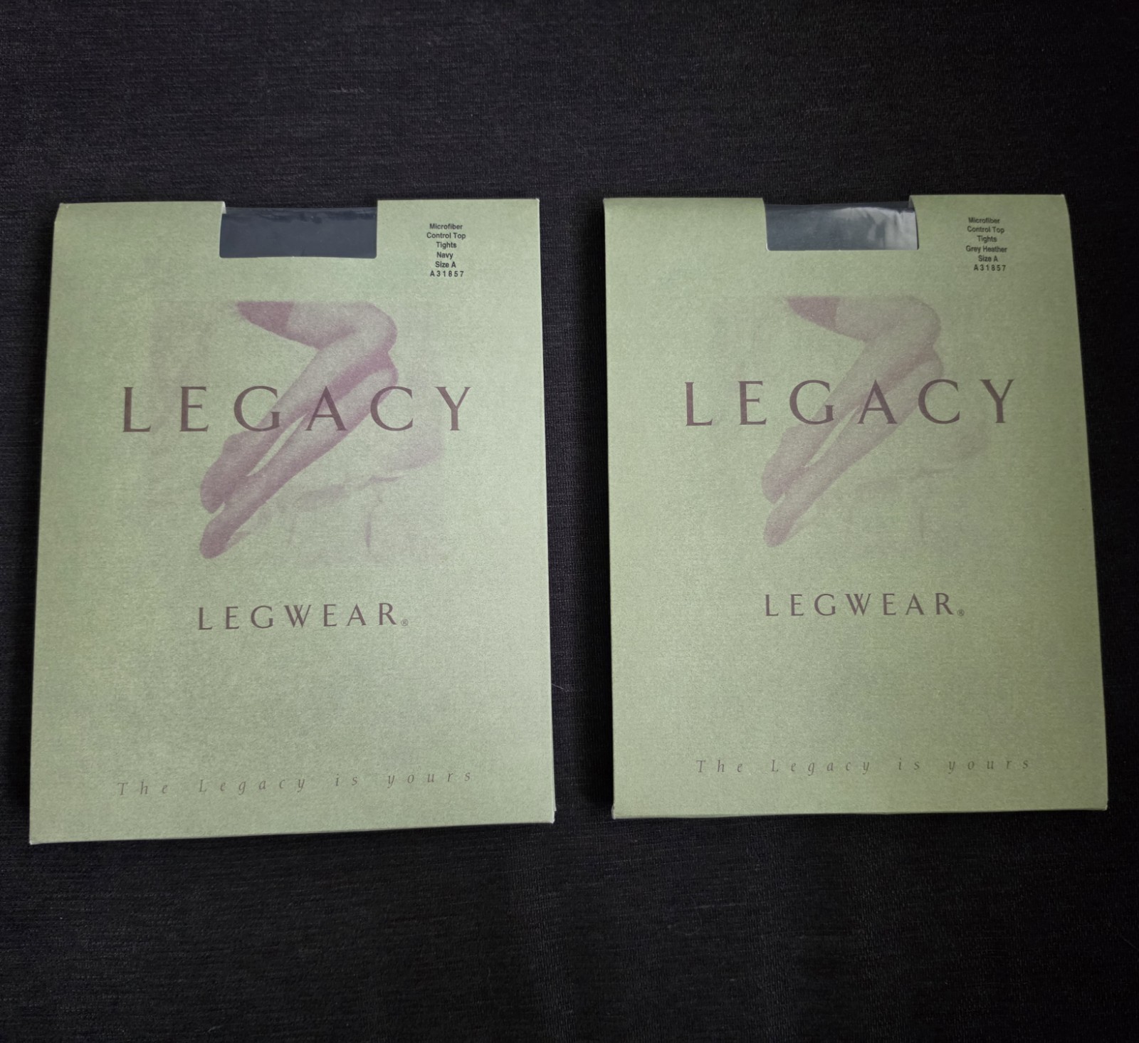 2 Legacy Legware Microfiber Control Top Tights Size A Grey Heather Navy A31857