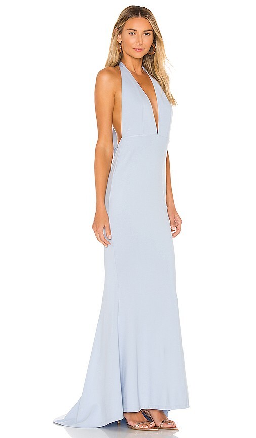 NEW NWT $228 NBD Jenny From The Block halter neck maxi gown dress powder blue M