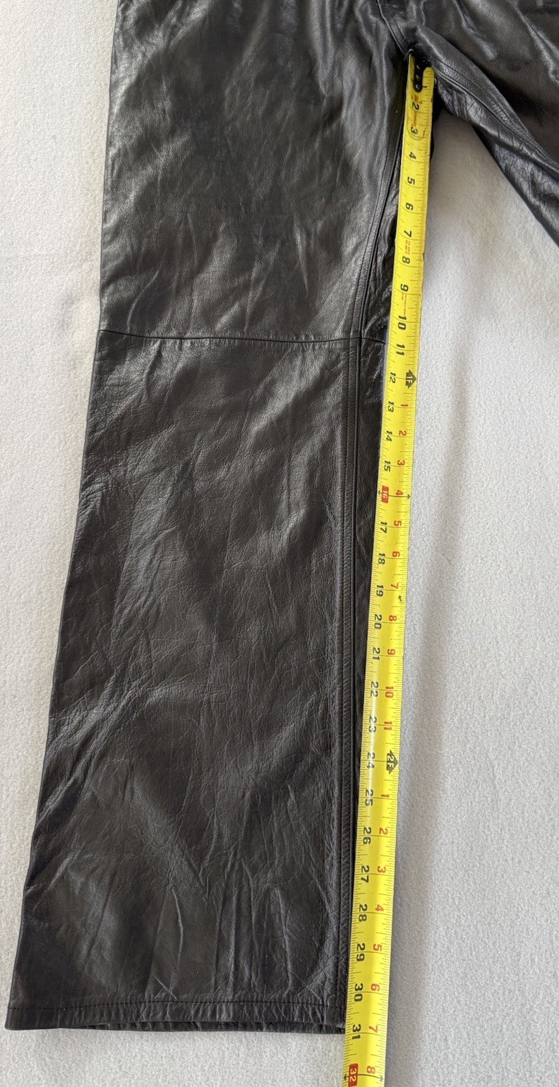 Vintage Guess GJ Leather Pants Mens 36×31 Black Bootcut Y2K Moto Biker Rocker