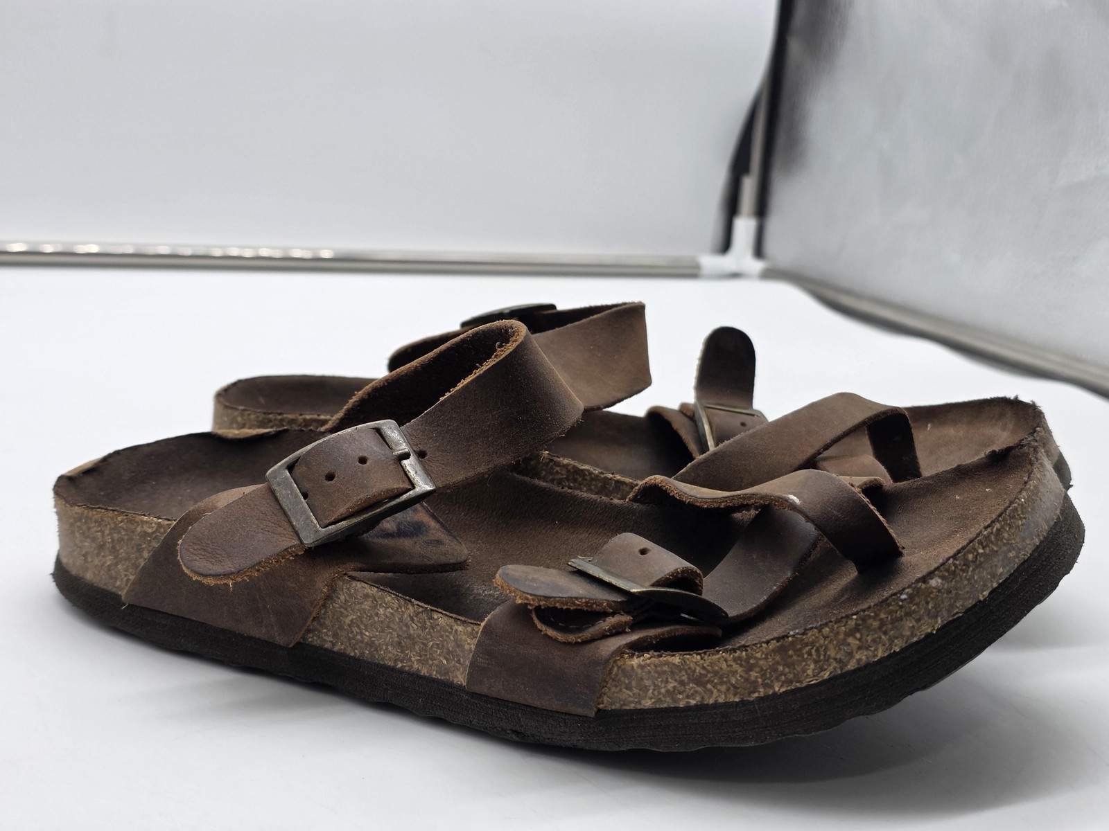 Mountain Sole Sandals Womens Size 6 Brown Leather Strappy Cork Damage Shoes