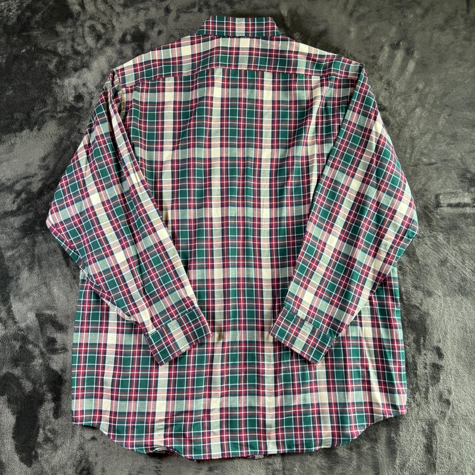 LL Bean Mens XL Plaid Button Down Shirt Green Burgundy Made in USA Vintage G200