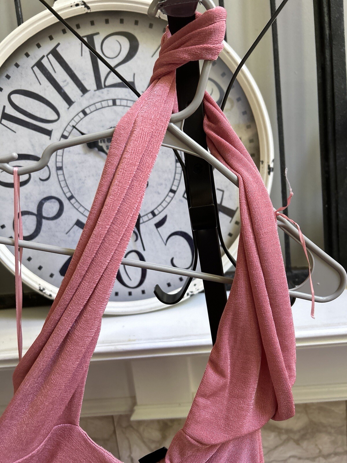 BLANC jersey ruched front cross strap halter neck dress in light rose sz M