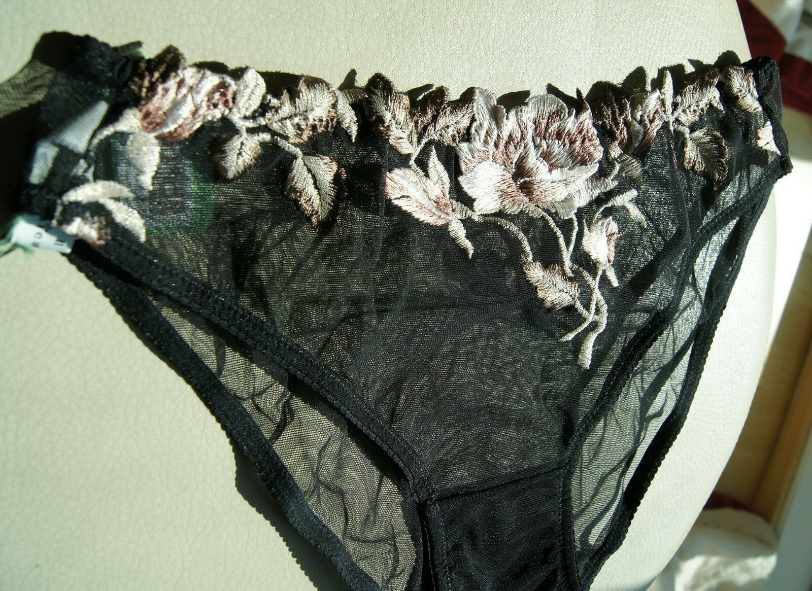 Verde Veronica Sheer Black ROSE Embroidered High Leg Briefs