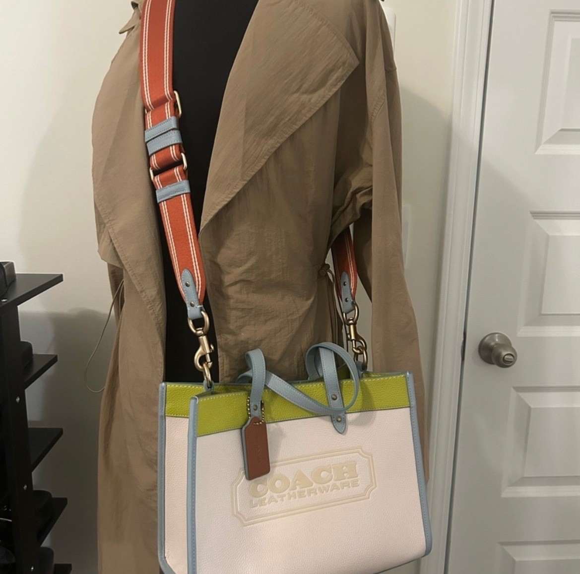 Coach Field Tote Handbag. White/Colorblock