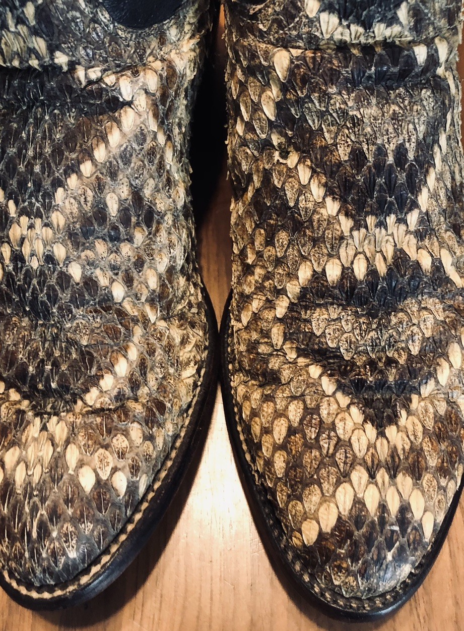 Vintage J Chisholm Genuine Diamondback Rattlesnake Cowboy Boots Mens 7.5 D