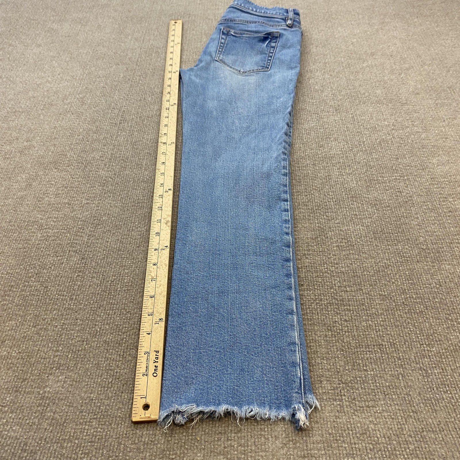 LOFT Modern Straight Jeans Womens 00 Blue Med Wash Mid Rise Distressed Fringe