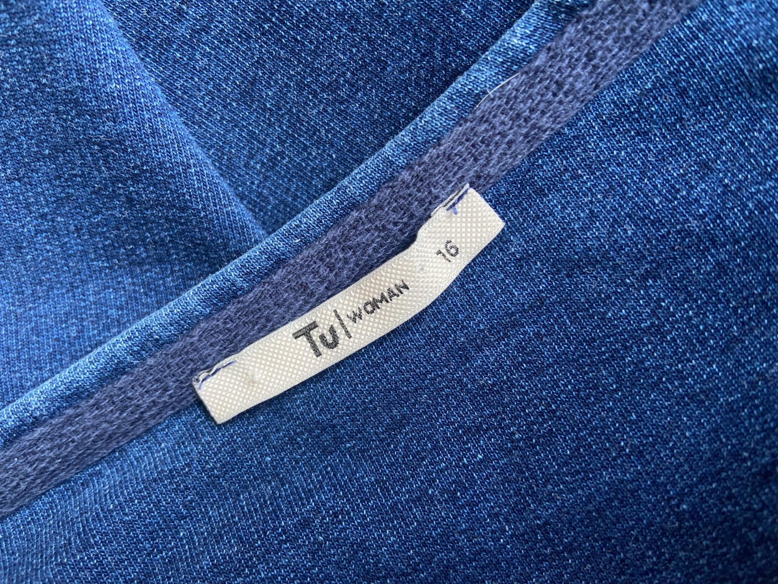 Tu Denim Look Tunic Top | Blue French Terry Lightweight Sweatshirt | Size 16