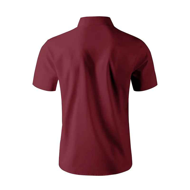 Mens Business Casual Solid Color Short Sleeve Summer Shirt No Iron Beach Gift