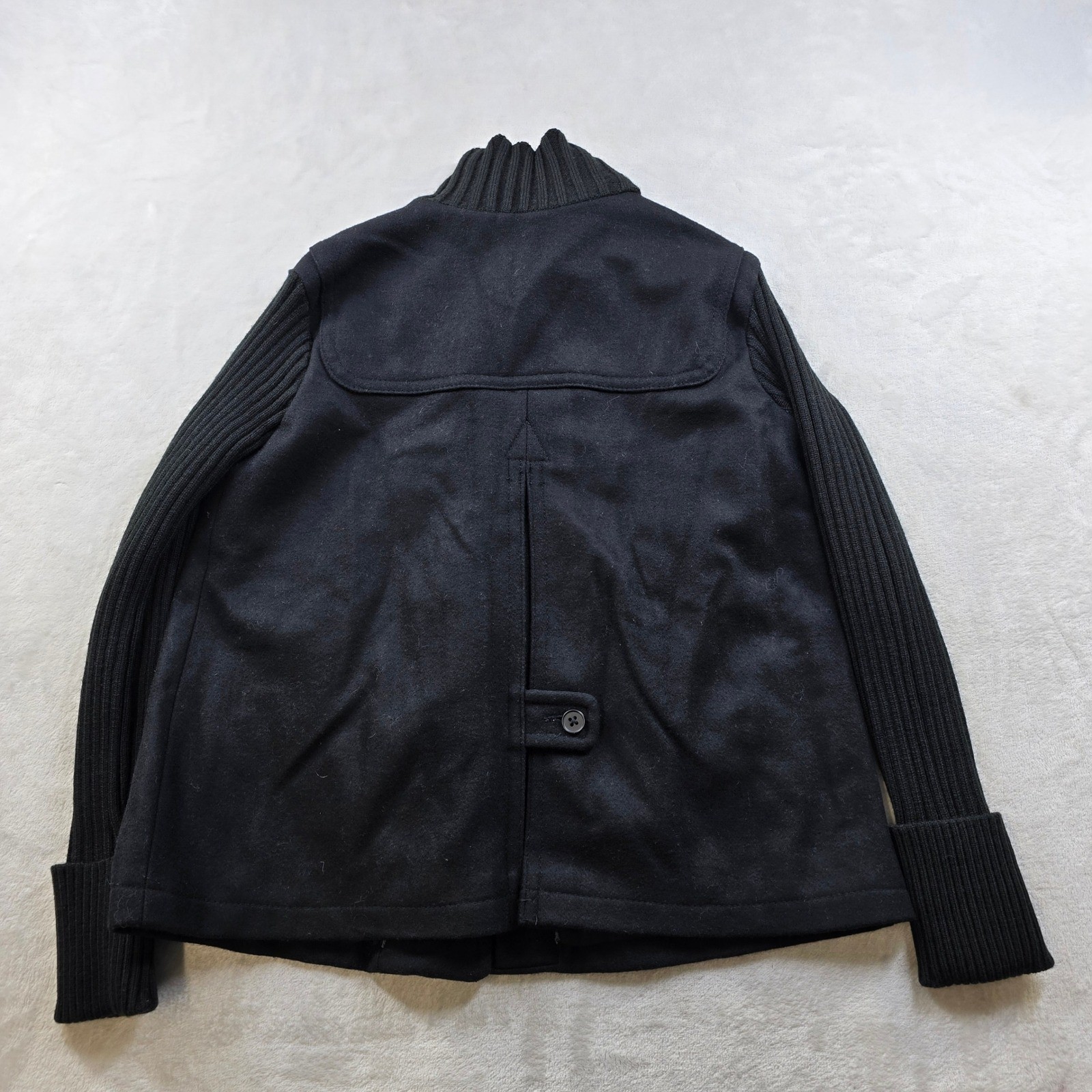 GAP Toggle Coat Ribbed Knit Sleeve Jacket Womens Large Petite LP Black Wool NEW