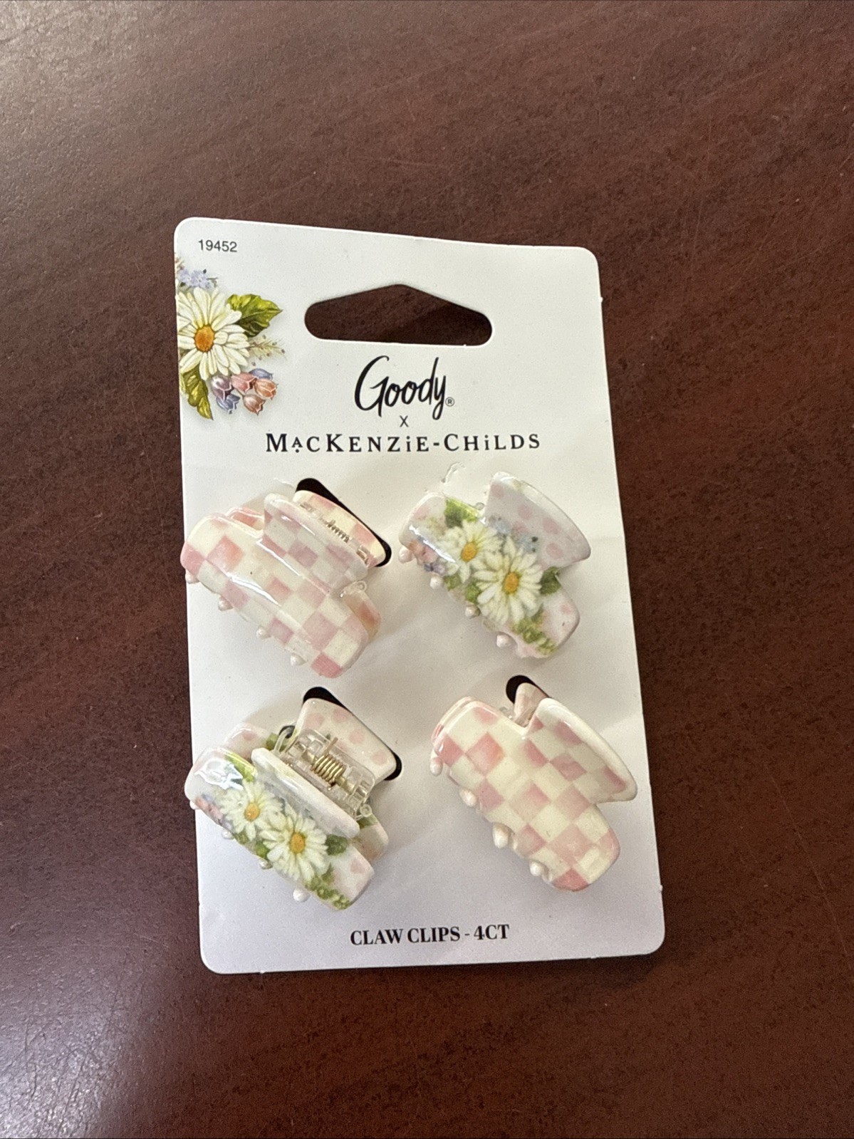 NEW Goody x MacKenzie Childs Mini Claw Clip Pink 4 Ct Whimsical Check