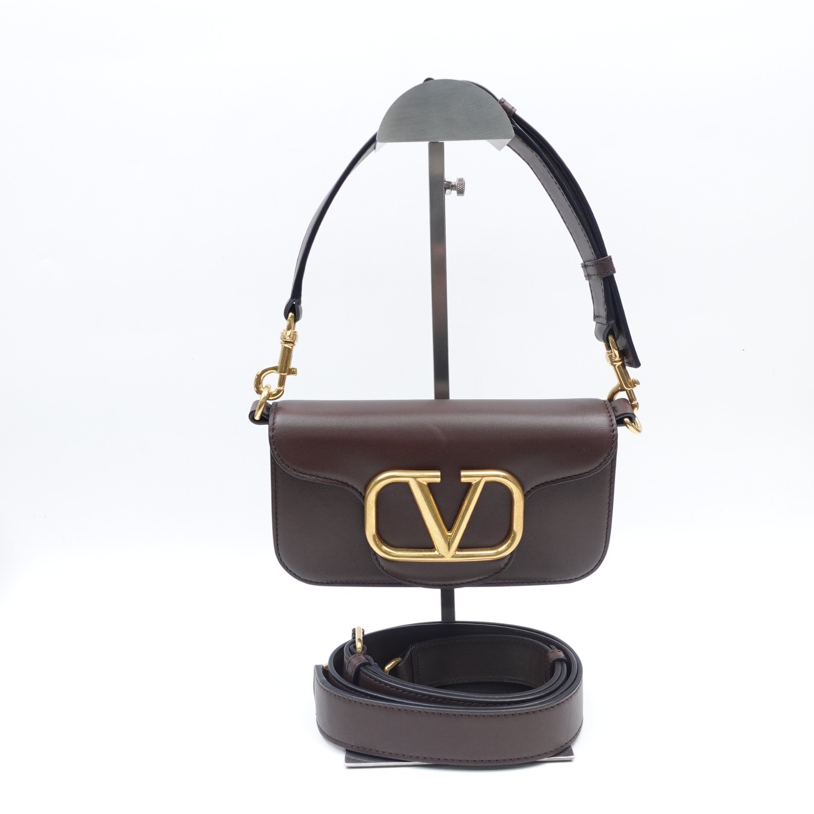 Valentino Super Vee Coffee Leather Shoulder Bag T10336919
