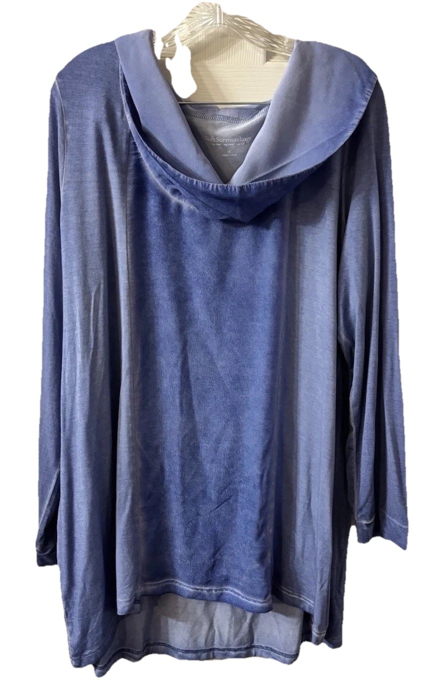Soft Surroundings Women’s Top Sz 2X Blue Cowl Neck Tunic Flowy Boho Periwinkle