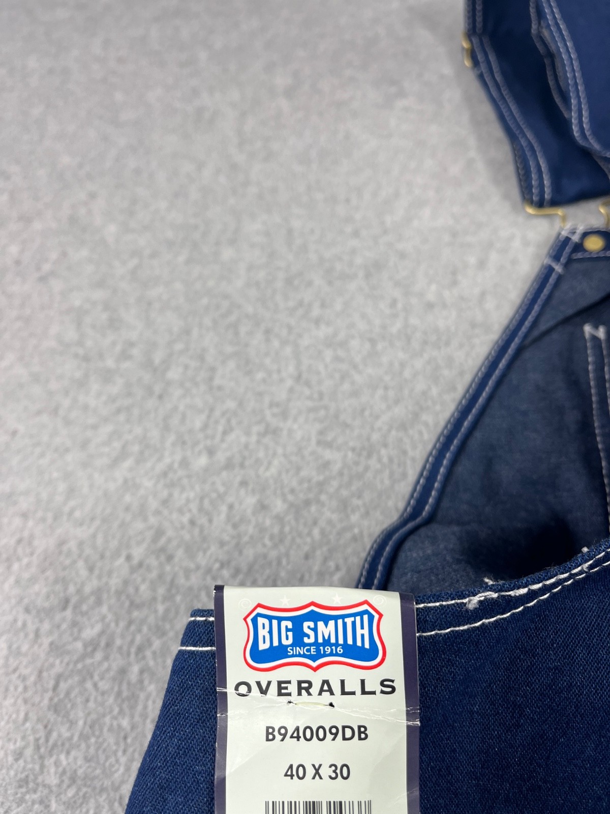 Big Smith Bib Overalls Mens 40×30 Blue Denim Triple Sticth Zipper Fly Carpenter