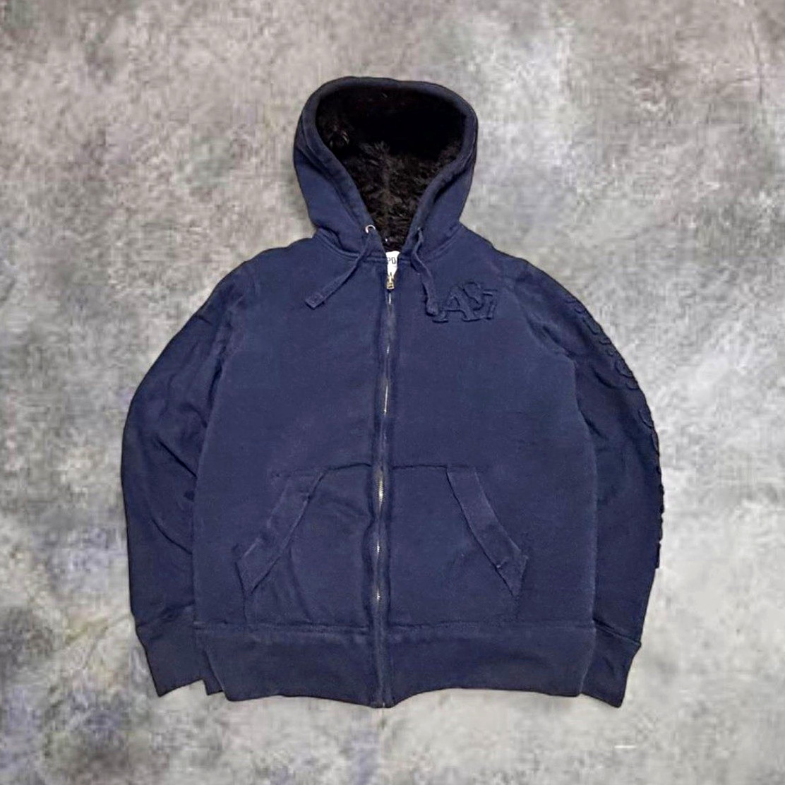 Aéropostale Men’s Full Zip Hooded Faux Fur Fleece Lined Hoodie Blue M