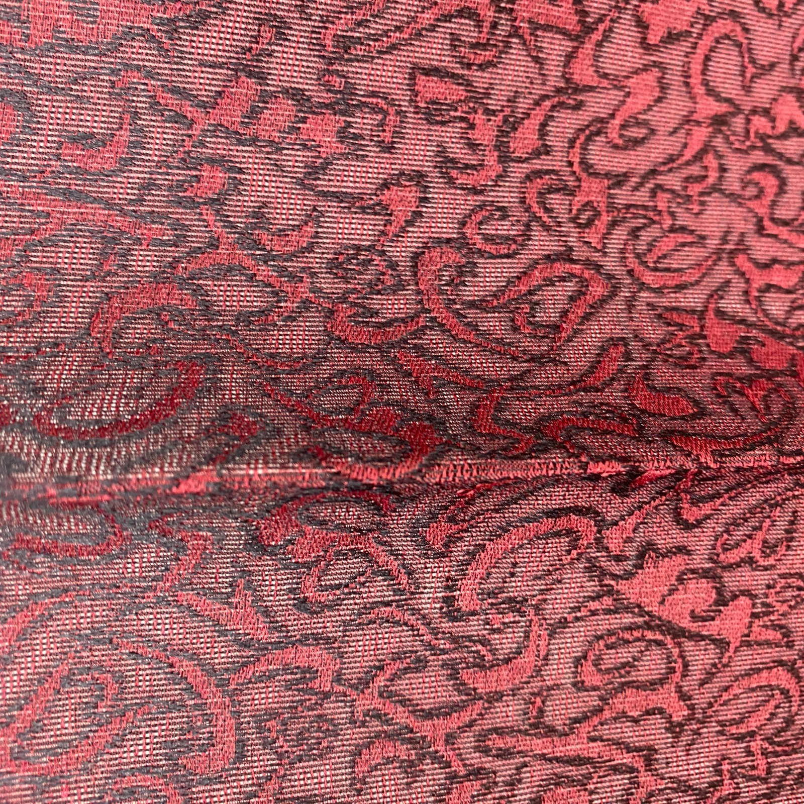Japanese Vintage Kimono Silk Red No Lining Seethrough Traditional Length 58 in