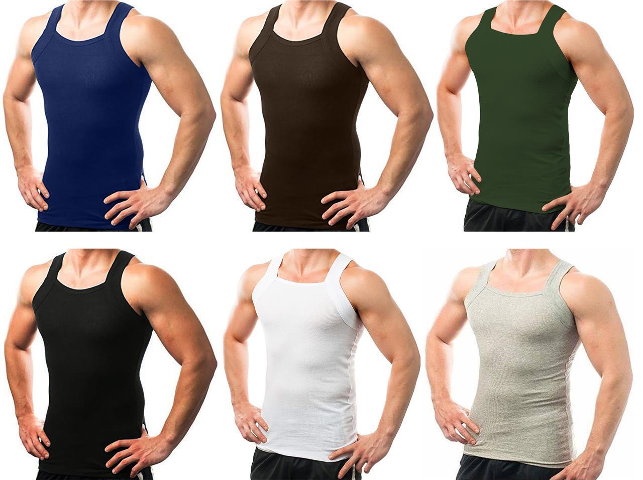 Different Touch 6 Pack Men Square Cut Gunit Style Tank Tops