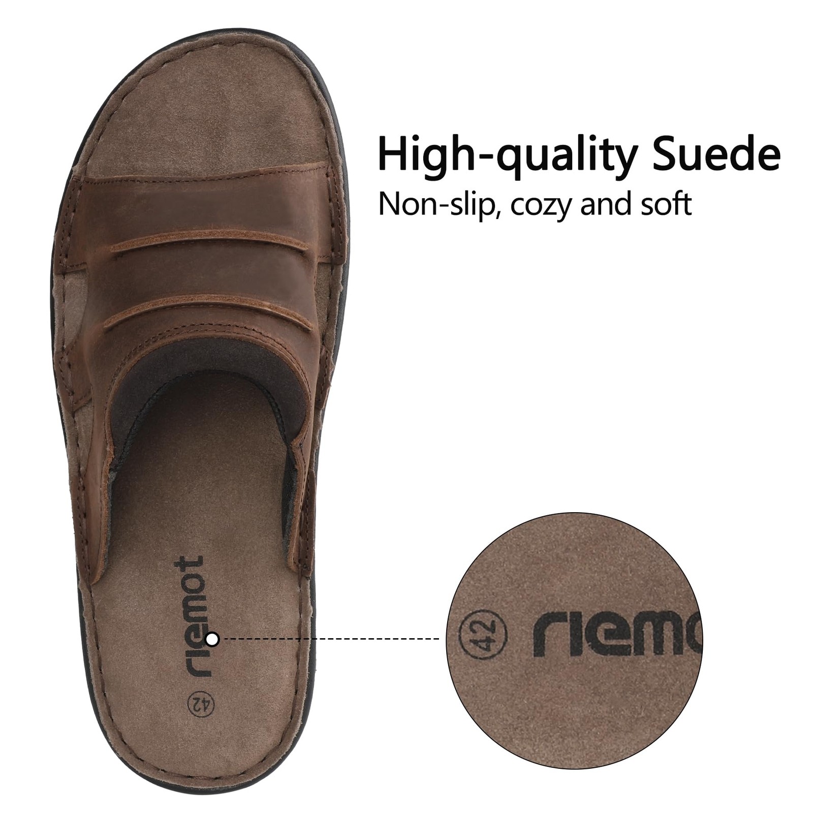 Mens Leather Slide Sandals Memory Foam Footbed Casual Walking Cushioning Slip On