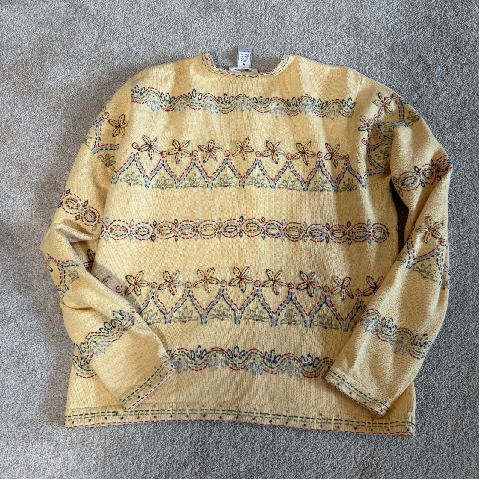 VTG Talbots Medium Yellow Embroidered Cardigan Hong Kong Cottagecore Spring