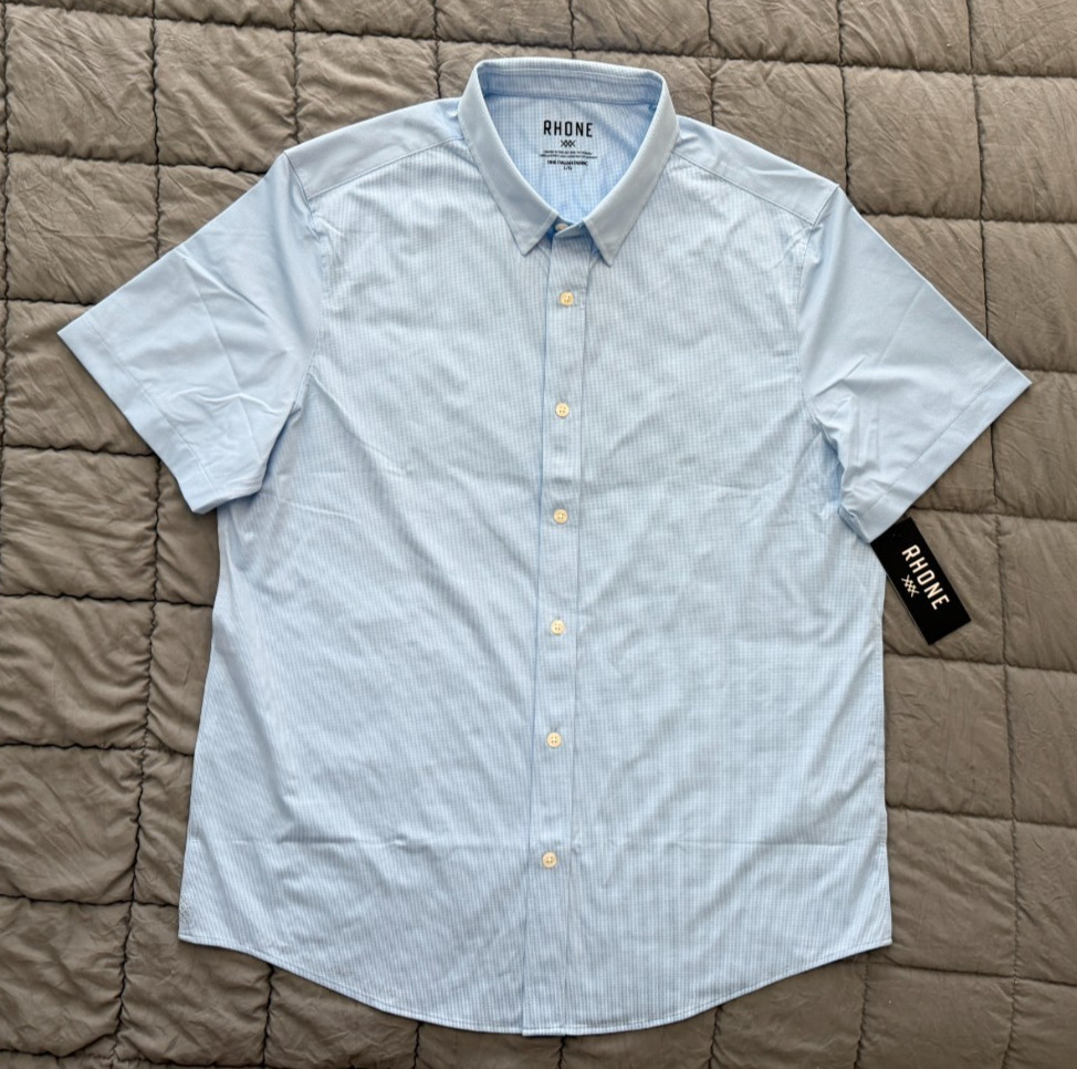 Rhone commuter slim fit blue button down short sleeve shirt L mens NEW
