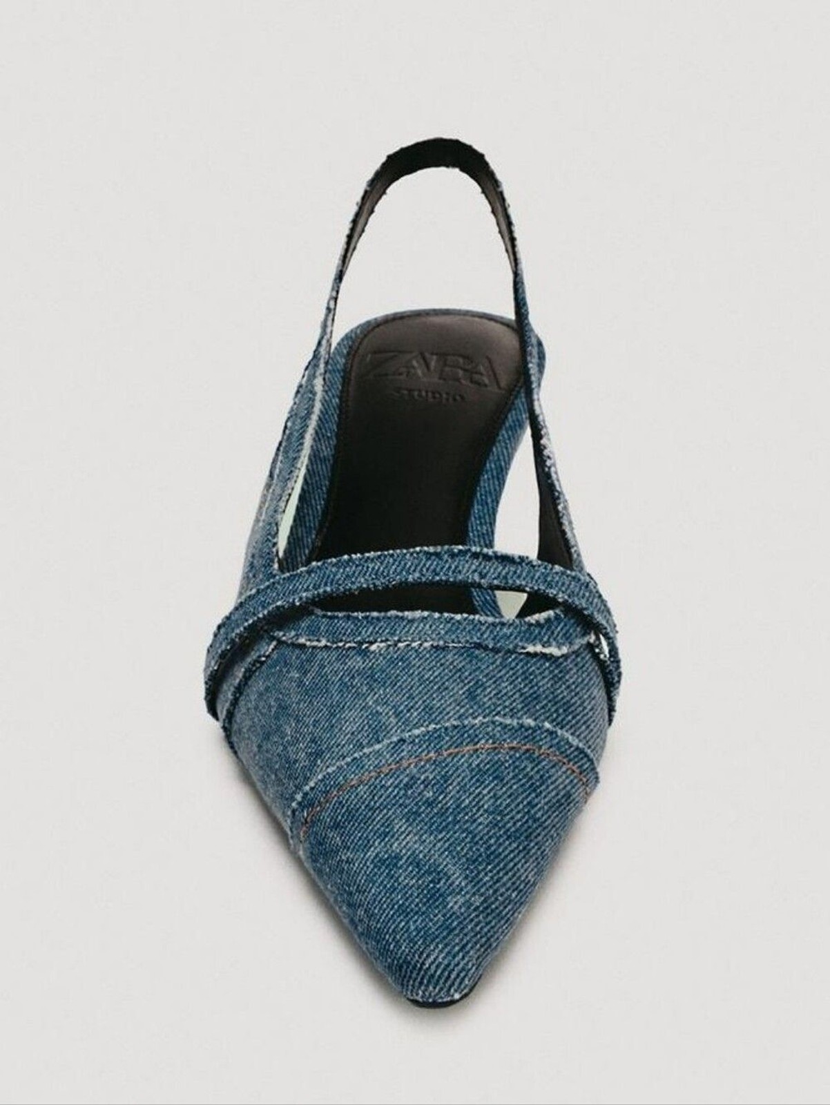 ZARA LIMITED EDITION DENIM KITTEN HEEL SLINGBACKS US 7.5 Denim Blue 4200/710