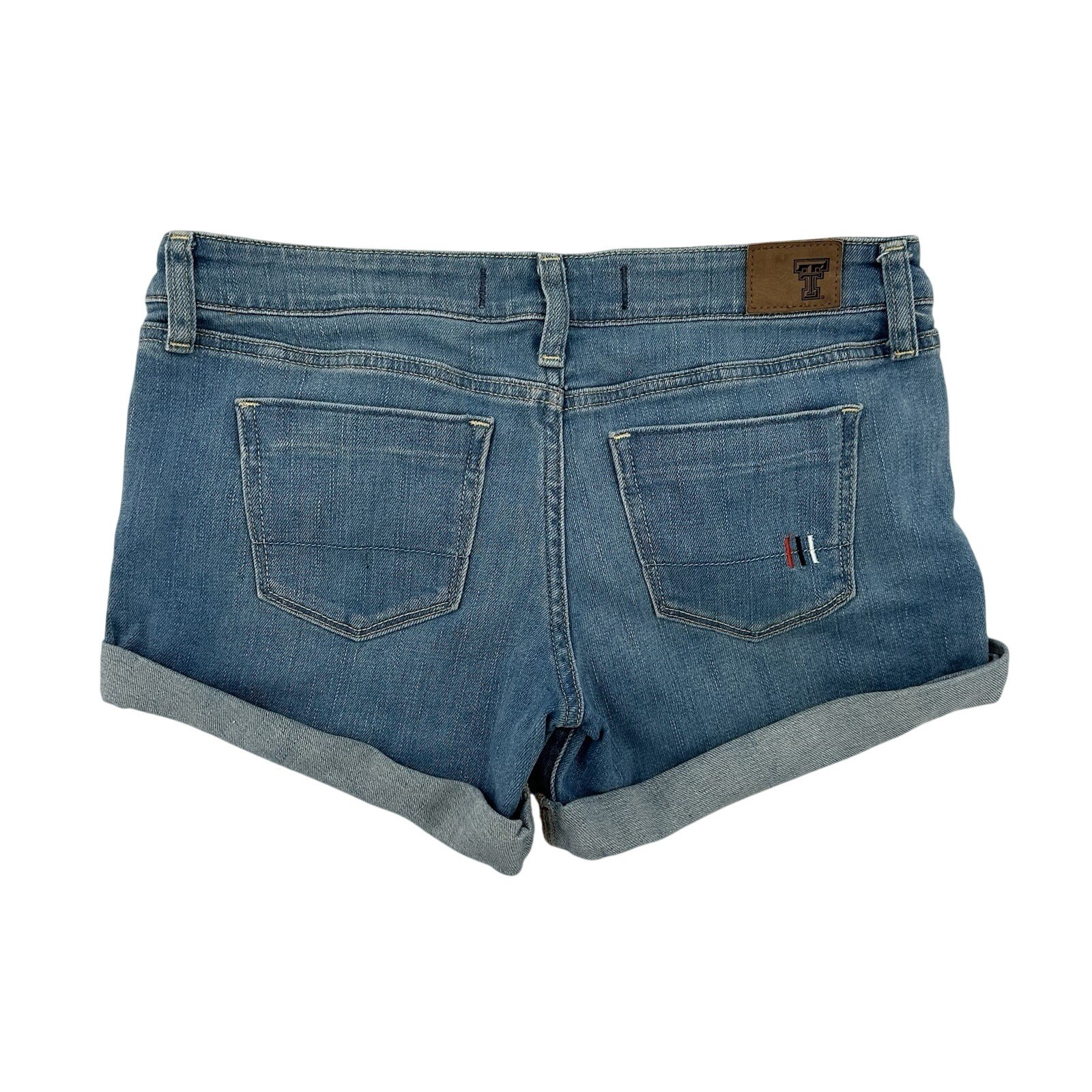 Texas Tech Women 29 Jean Shorty Shorts Rolled Hem Collage Summer TT Logo Denim