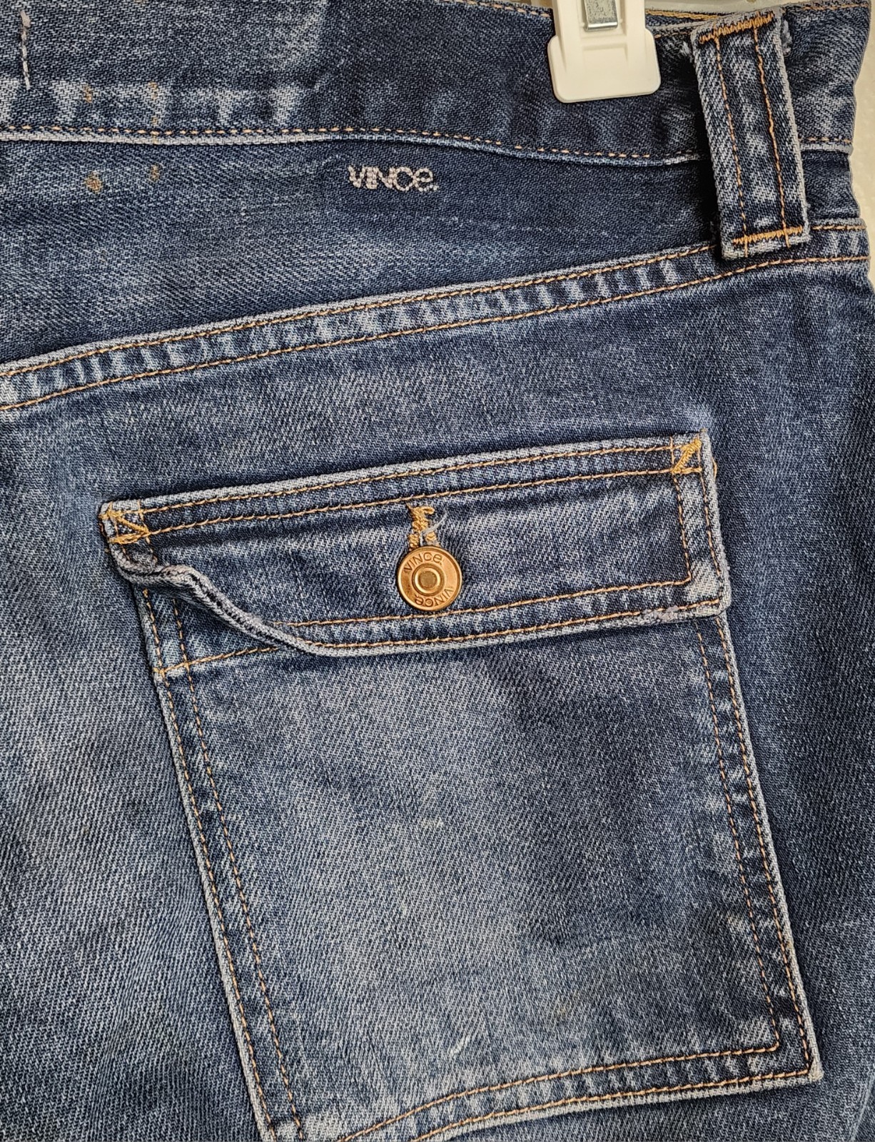 Vince 34×28 Distressed Stone Washed Blue Jeans Front Pocket Cargo Made In Usa