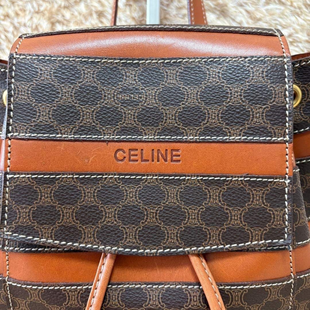 CELINE Macadam Triomphe Mini backpack Blazon Logo Drawstring Brown PVC Leather