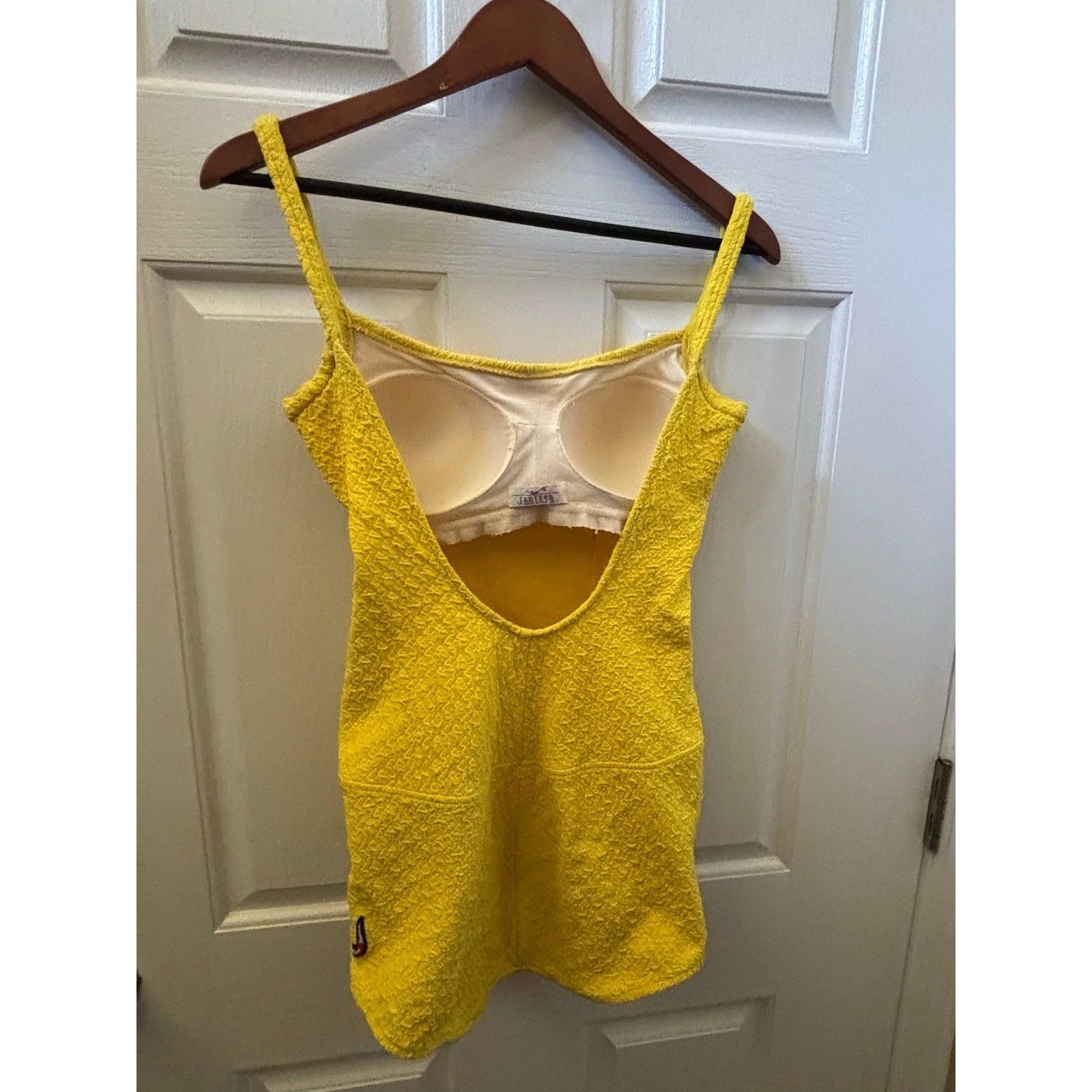 Vintage Jantzen Yellow Swimdress One Piece Swimsuit Crinkle USA Size 12