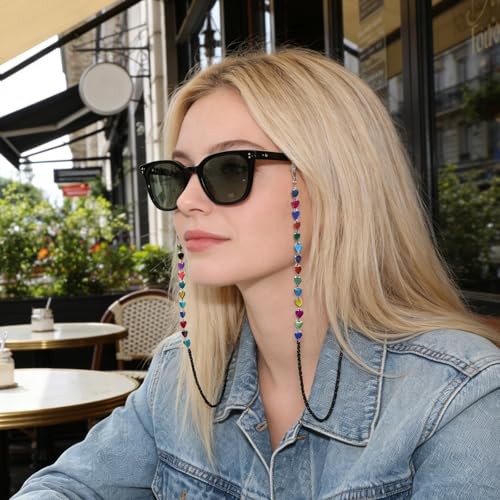 Beaded Eyeglass Chain Eye Glasses Holders with Heart-shaped Beads, Mask