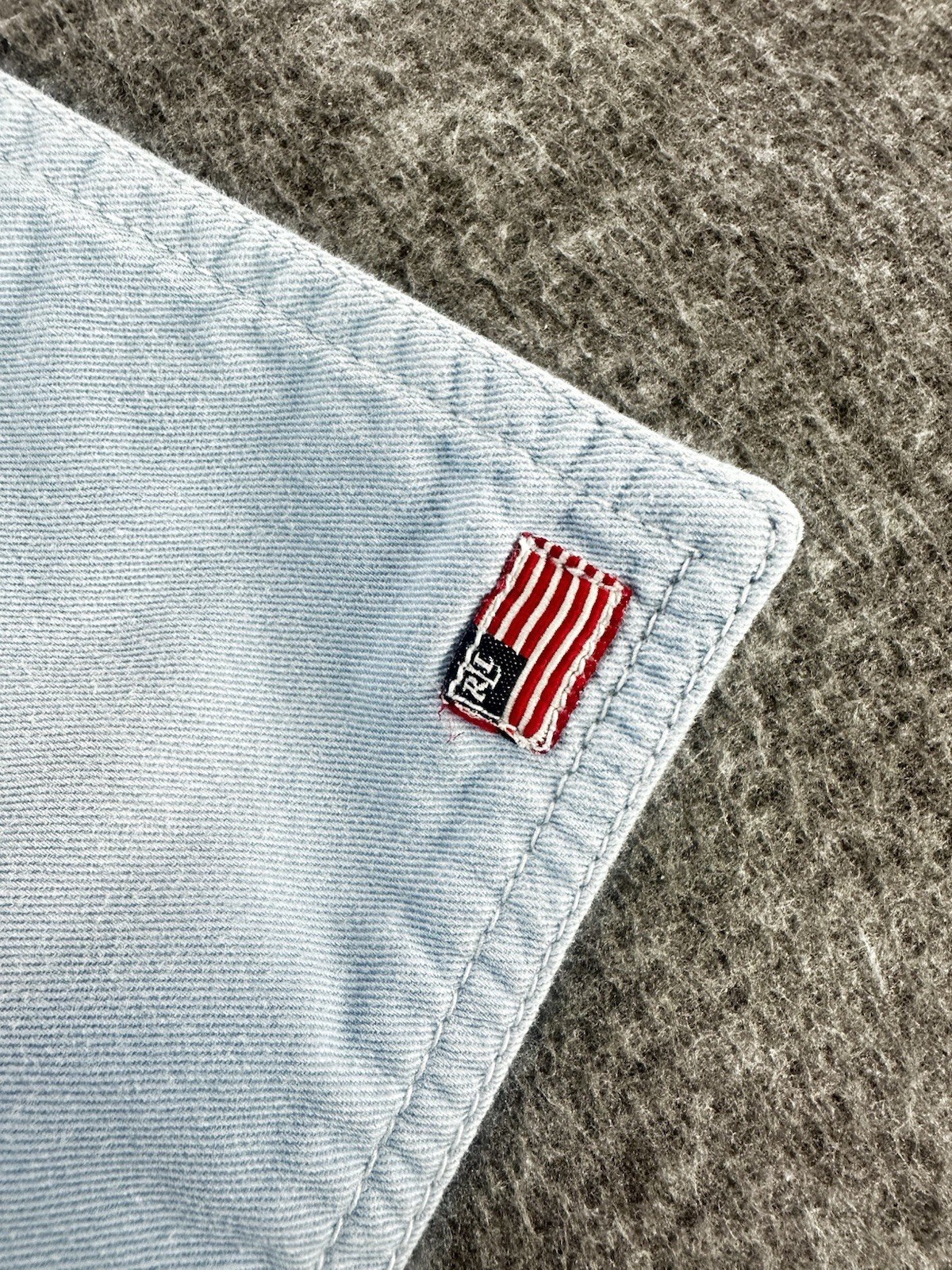 Polo Ralph Lauren RLL Pocket Square Blue Chambray Cotton Denim 17 1/2 in x 12 in