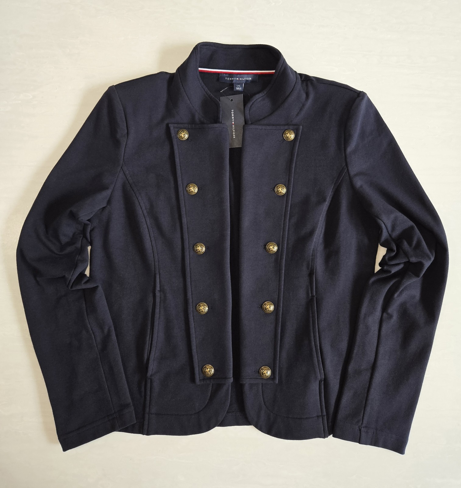 NWT Tommy Hilfiger Womens Blazer Military Band Jacket Navy Blazer Gold Buttons L