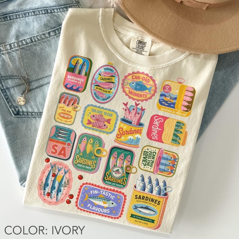 Sardines Shirt Comfort Colors, Vintage Sardine Can Shirt, Retro Tin Fish Shirt
