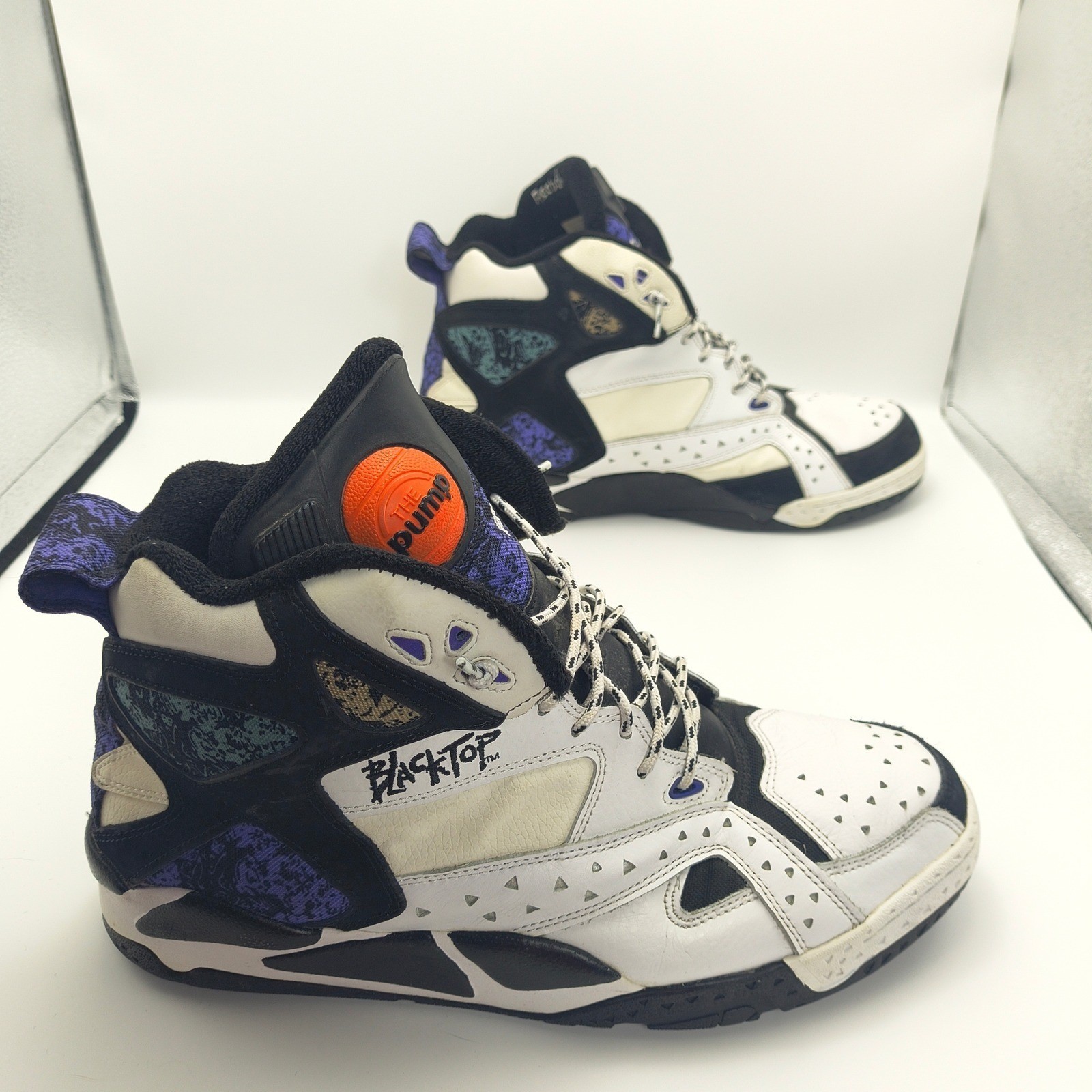 Reebok Pump Blacktop Battleground White Black Purple Mens Size 13 High Top