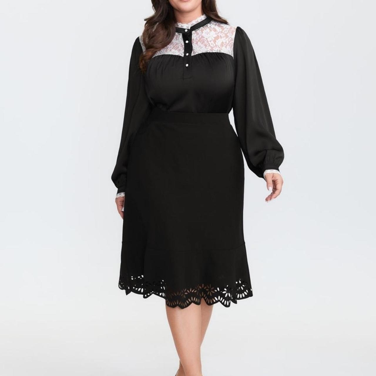 BloomChic Black Blouse with White Lace trim