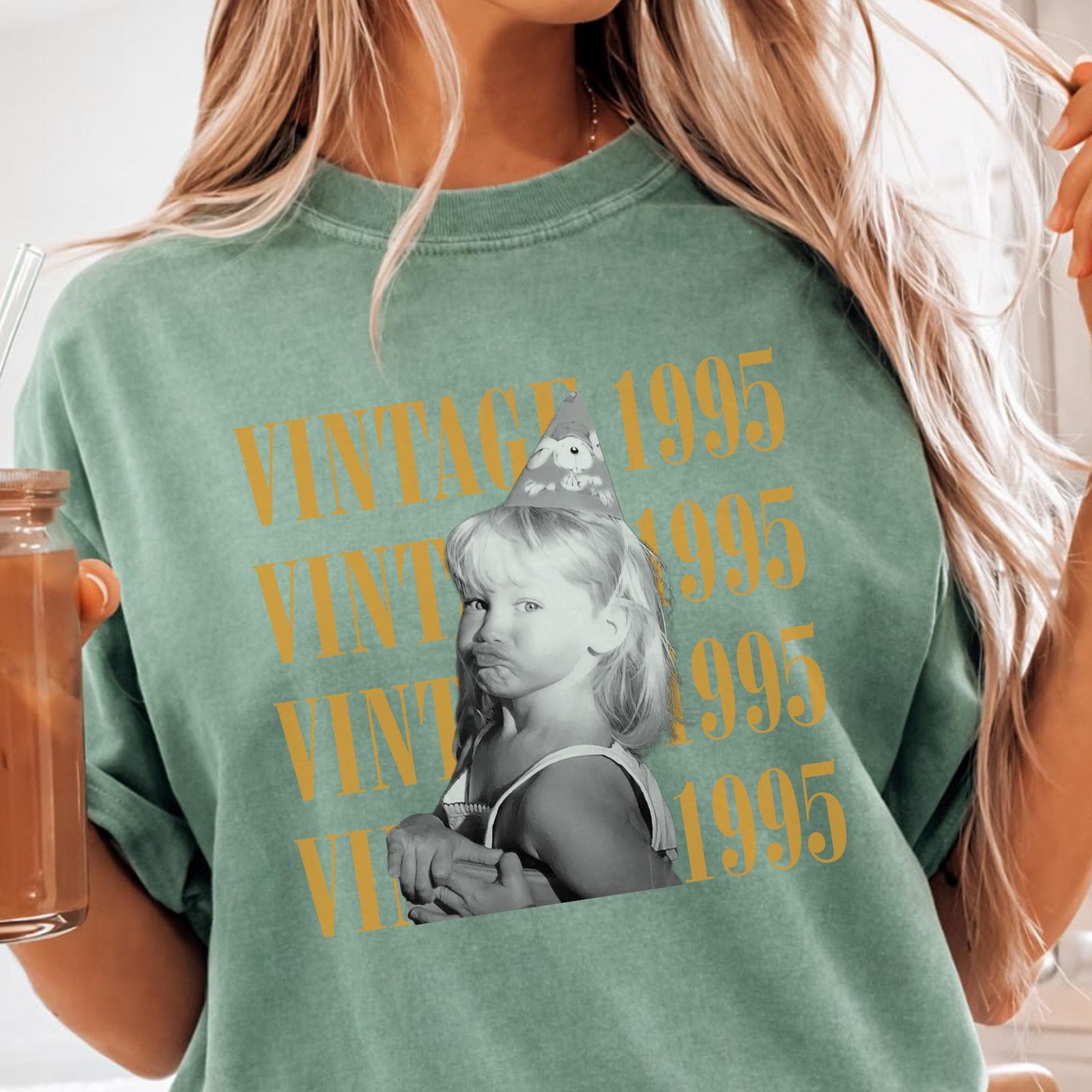 Custom Vintage Photo Year Shirt Personalized Birthday Party 90s T-Shirt