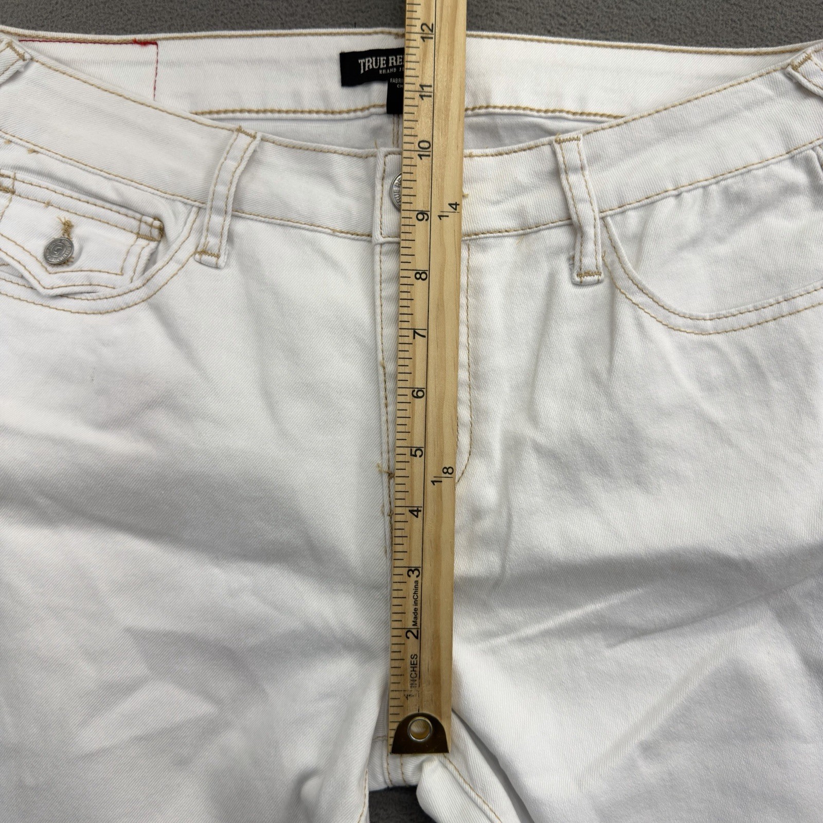True Religion Flare Capri Jeans Womens 29 Optic White Flap Pockets NWT $159