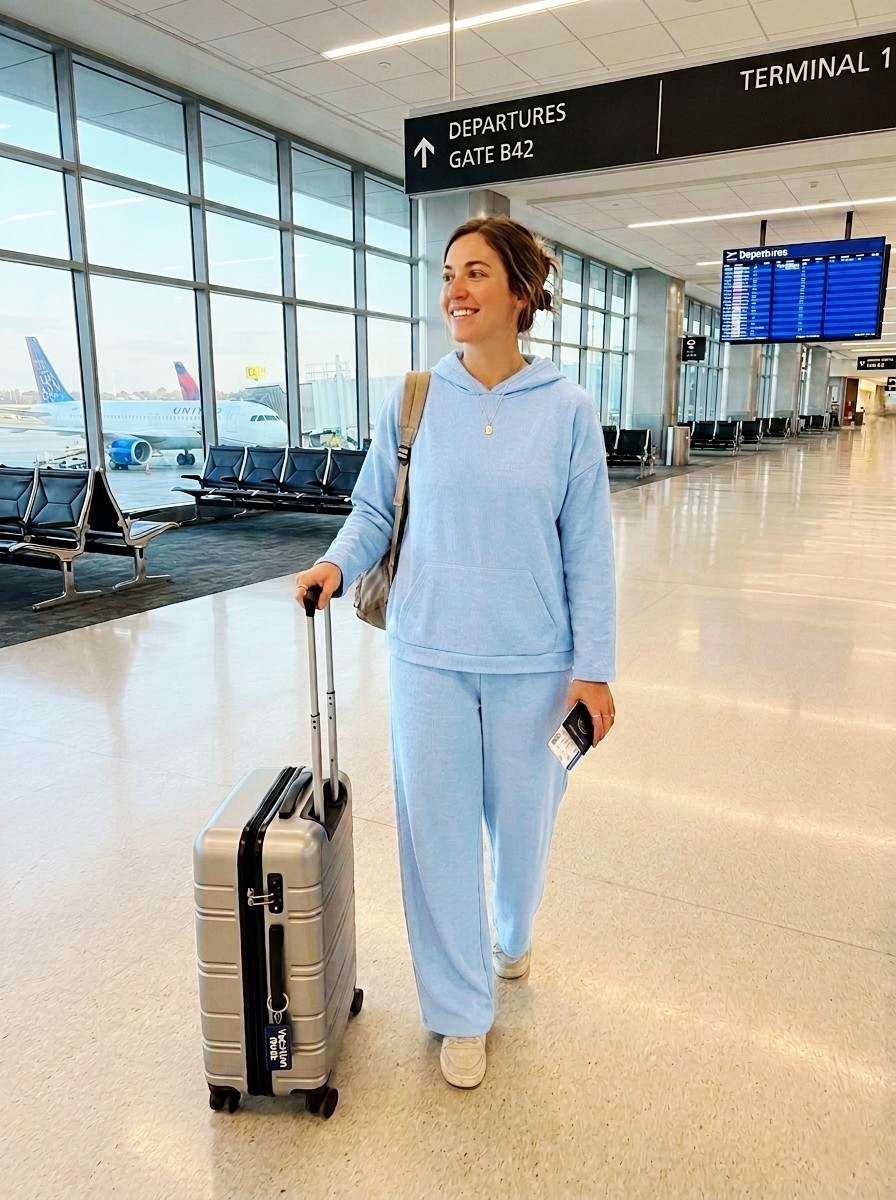 SET 2-Piece Track Suit Hooded Lounge Travel Womens M Ankle Wide Leg Ribbed Knit