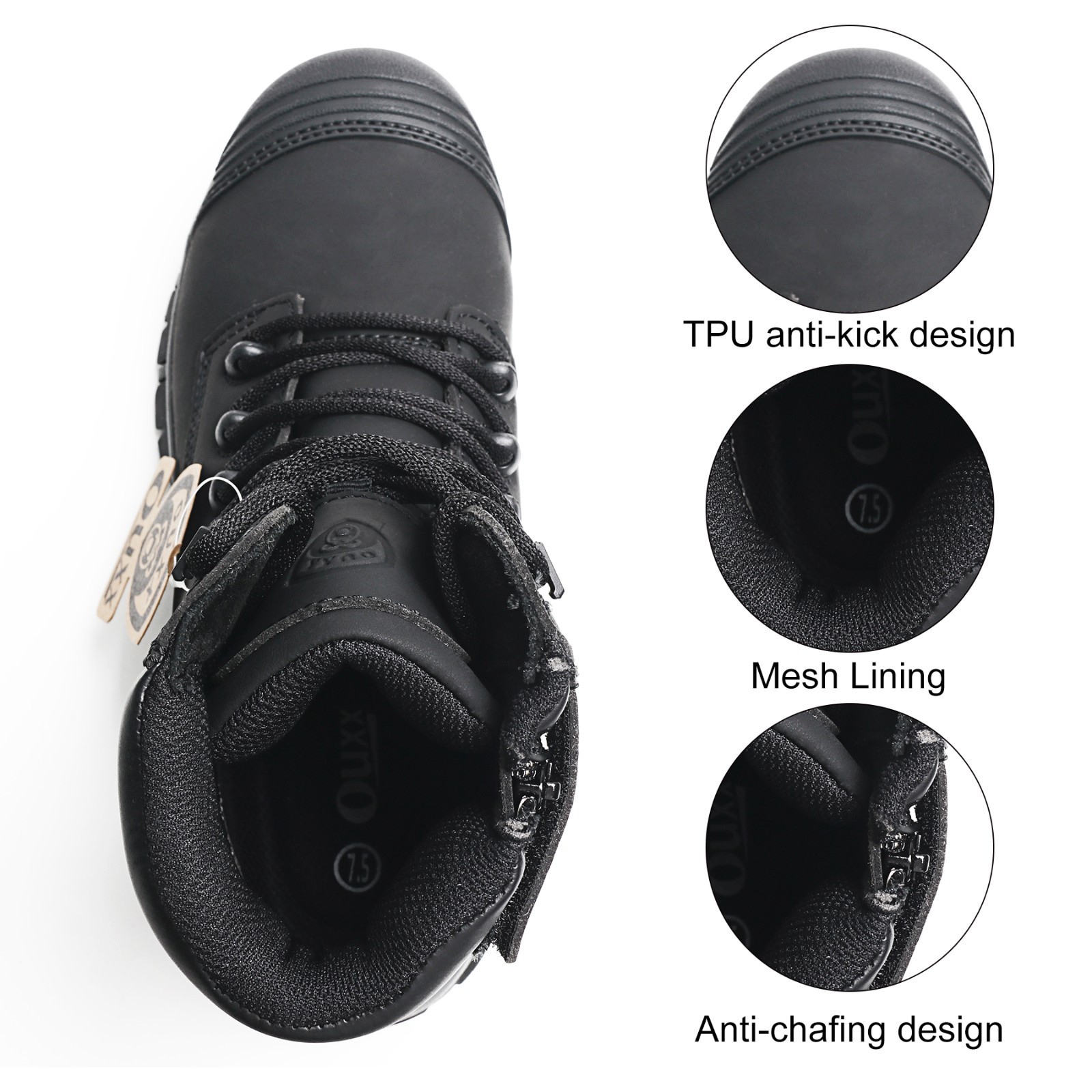 OUXX Men’s Steel Toe Waterproof Work Boots Side Zipper Rubber Outsole