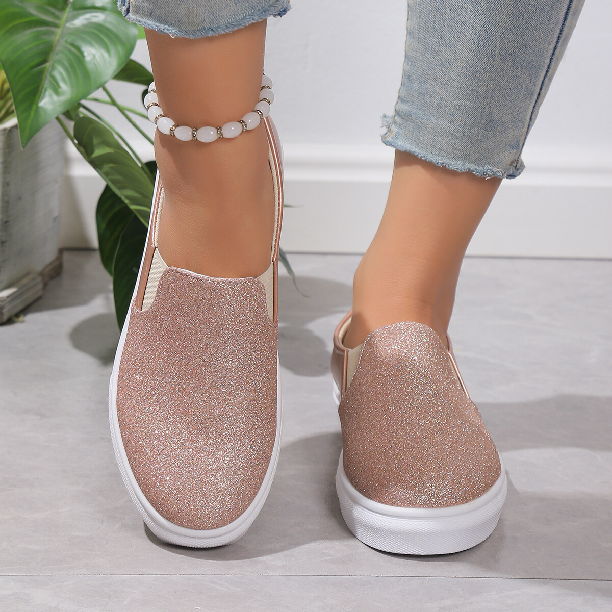 Women’s Slip on Shoes Loafer Flats Sneakers Memory Foam Casual Comfort Glitter C