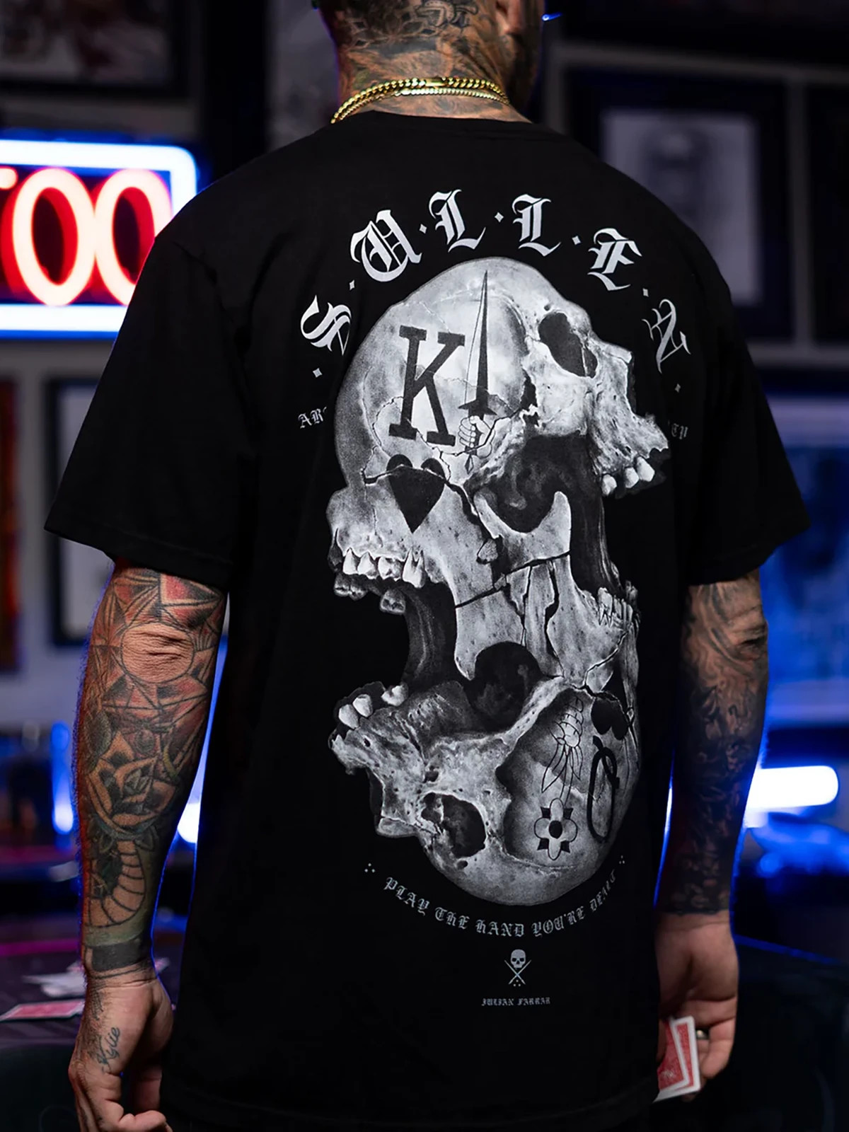 Sullen Men’s Monarchy Short Sleeve Premium T-shirt Skull Cards Tattoo Style Tee