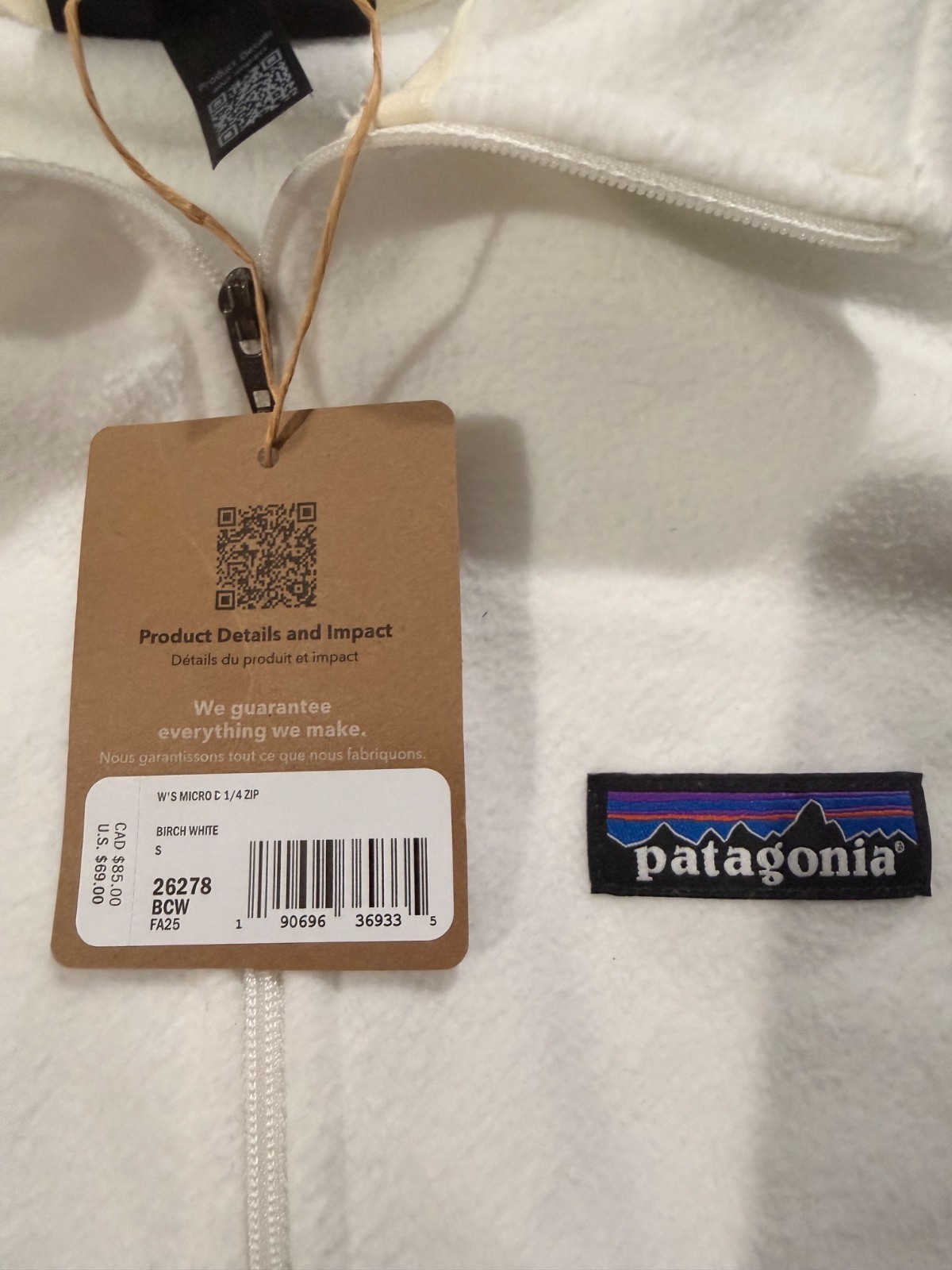 NEW Women’s Large Patagonia Micro D Half Zip Fleece Pullover Birch White, Sizes