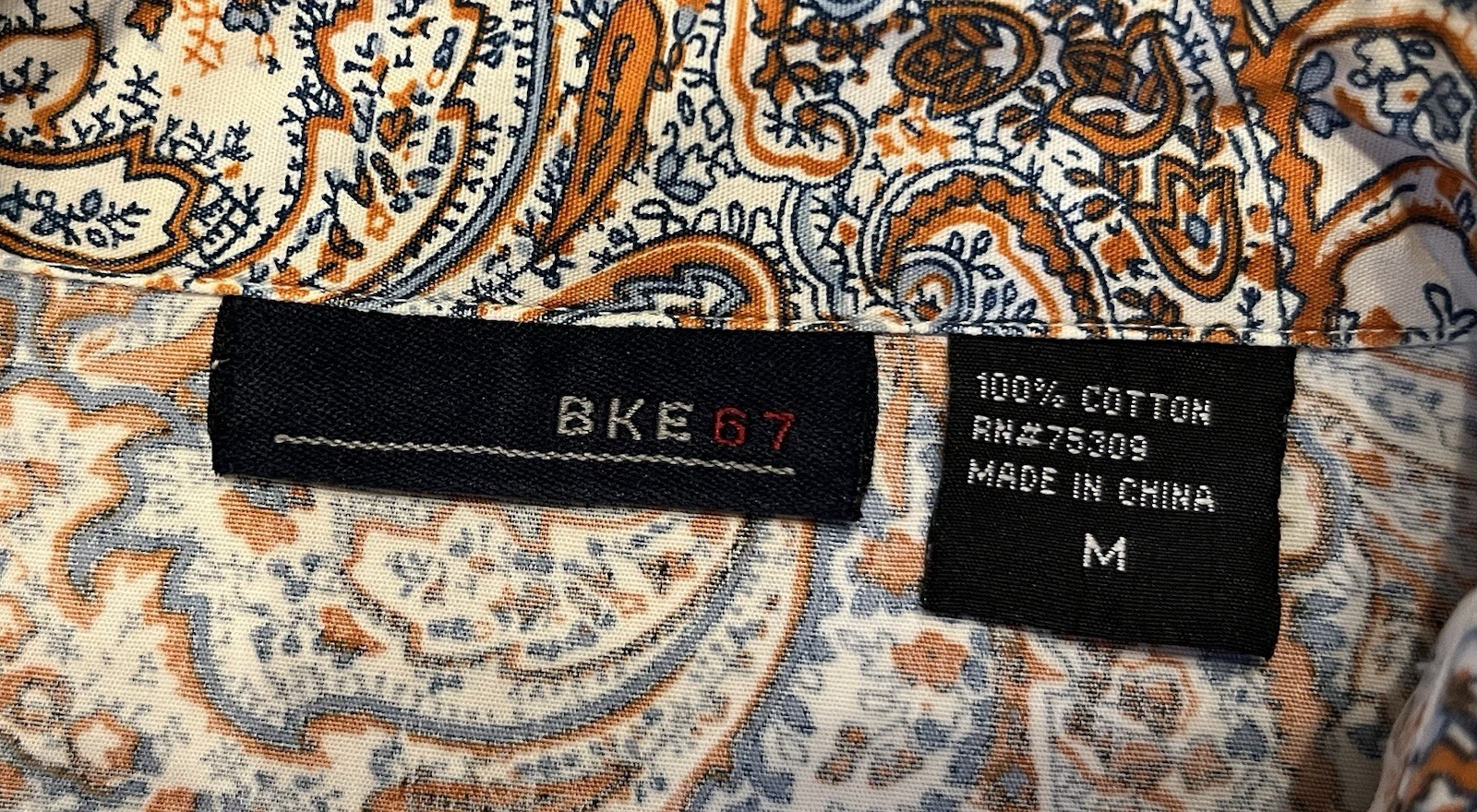 Buckle BKE 67 Pearl Snap Paisley Shirt Women Medium Blue & Orange 100% Cotton