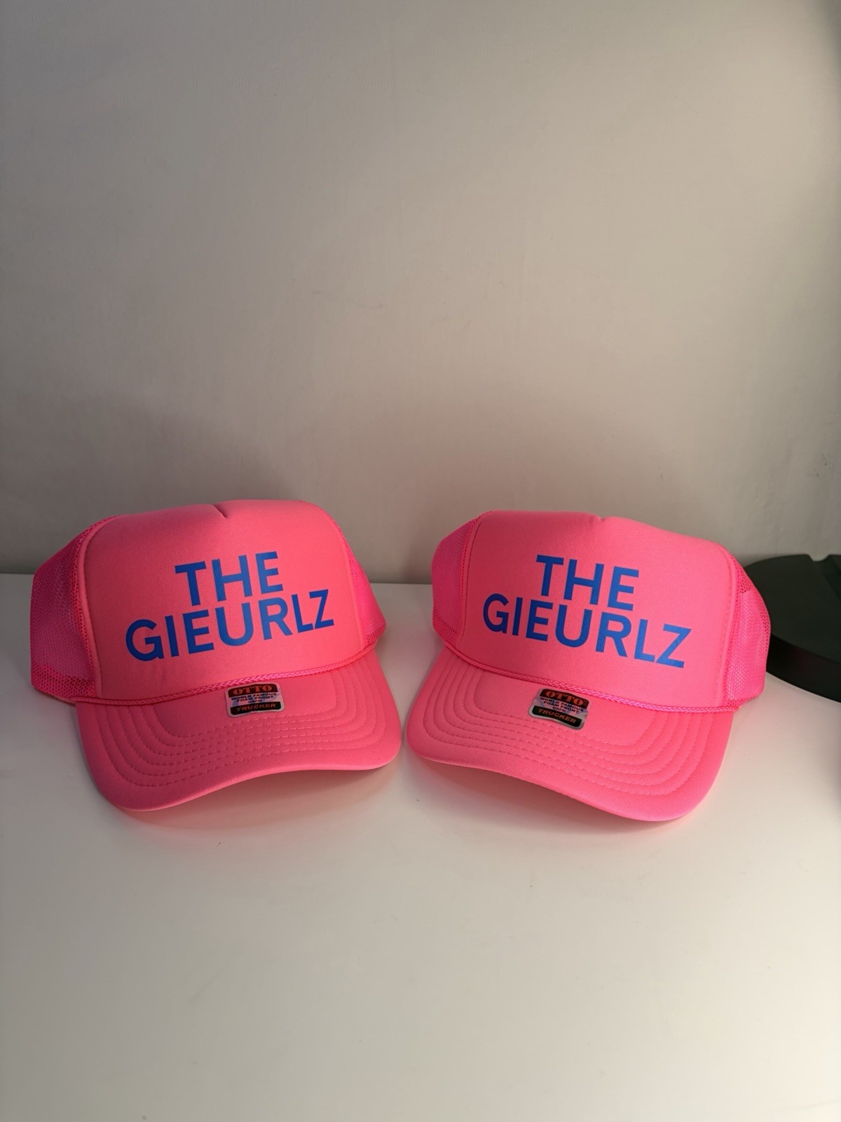 Becky Robinson “THE GIEURLZ” Matching Trucker Hats Neon Pink Best Friends Set 2