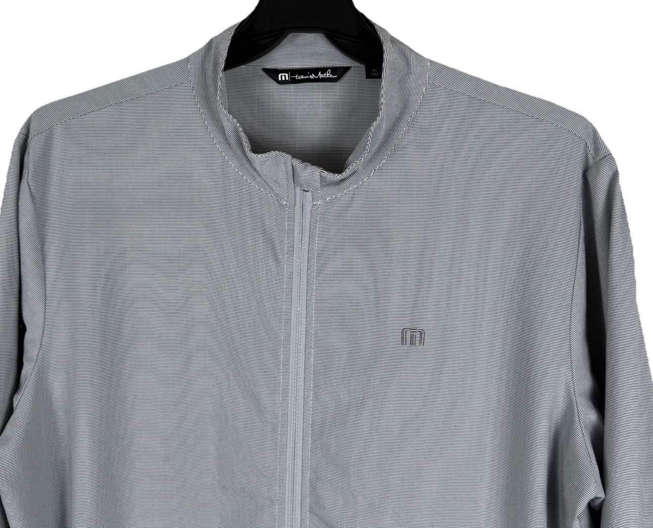 Travis Mathew Jacket Mens XL Gray White Pinstripe Surfside Full Zip Golf