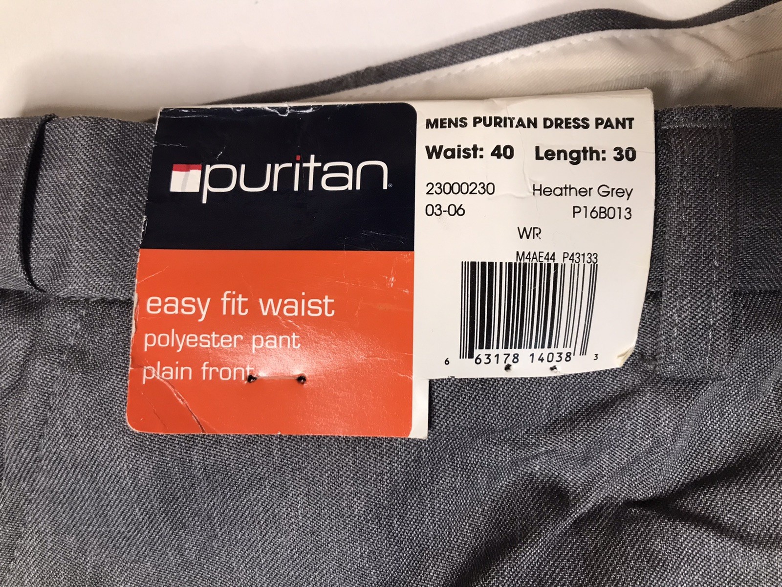 Puritan Mens Gray Flat Front Pants 40×30