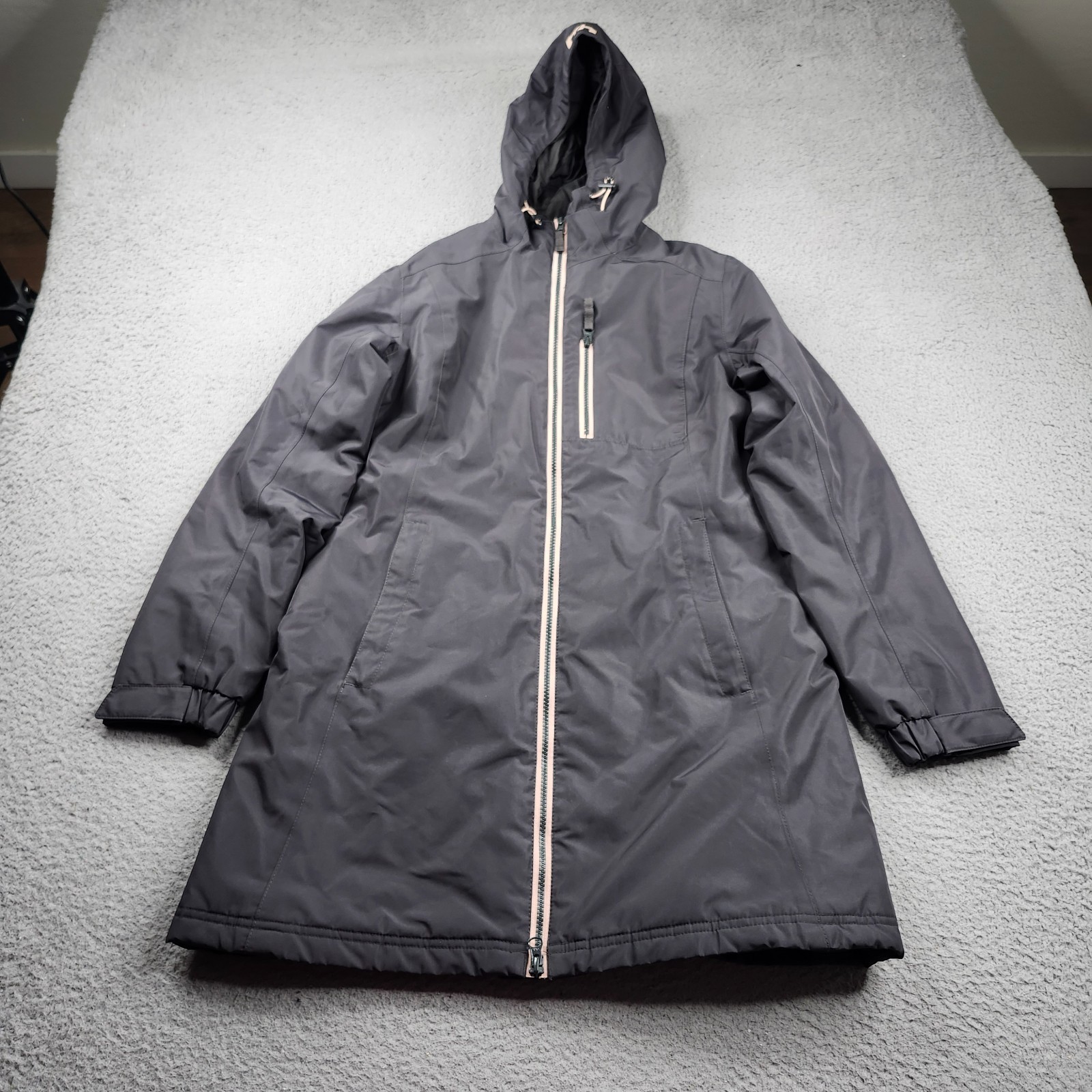 Helly Hansen Long Belfast Jacket Womens Medium Black Rain Waterproof Zip Hooded