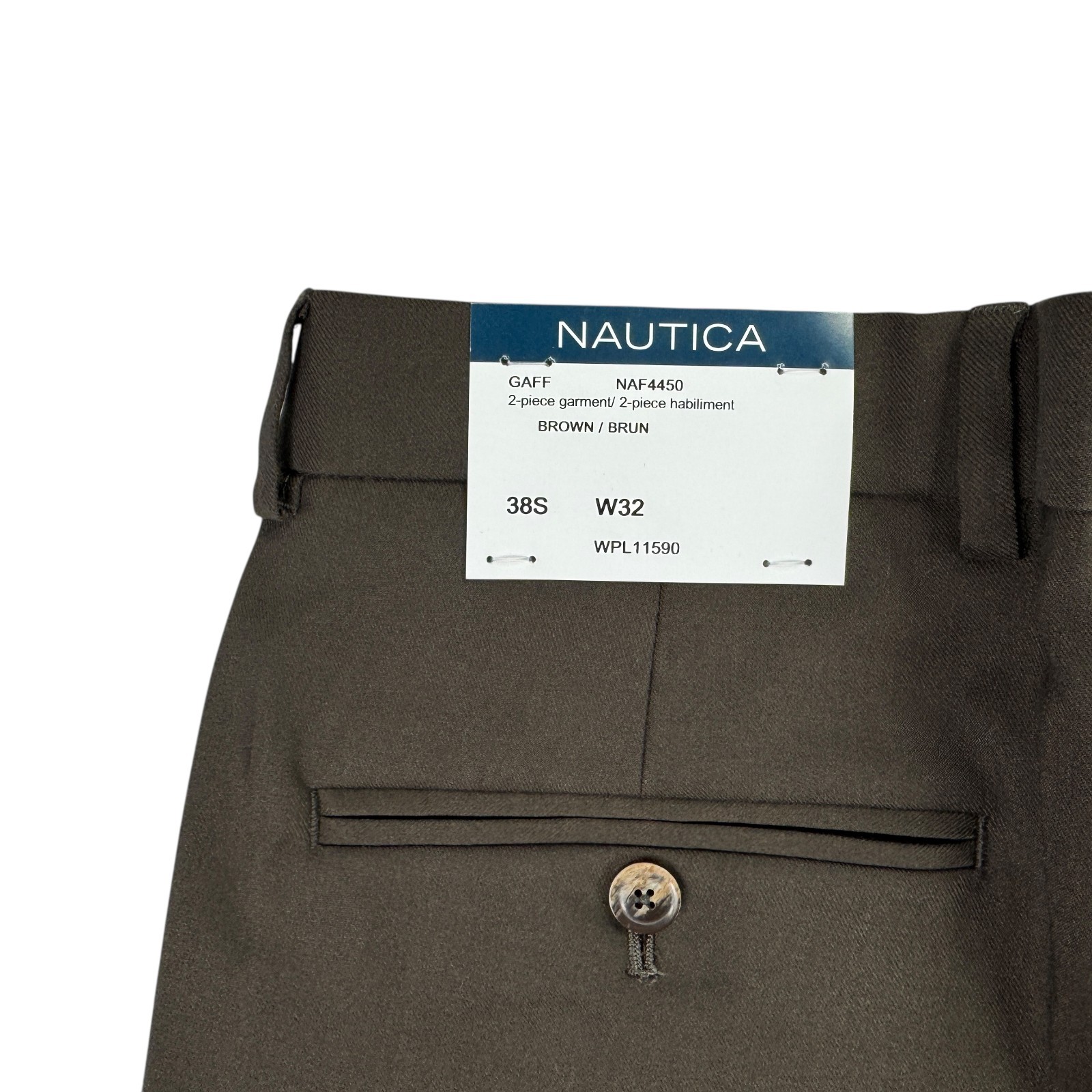 Nautica Mens 2-Piece Modern Fit Active Stretch Solid Suit Brown 38S 32W