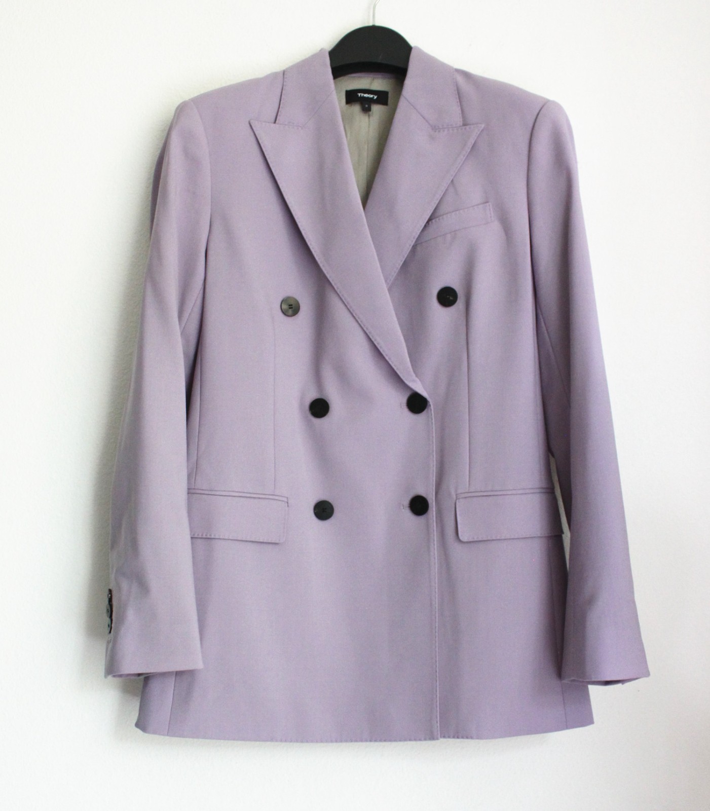 THEORY Double-breasted Blazer, Wool-blended, Lavender, Size 0, Sale!